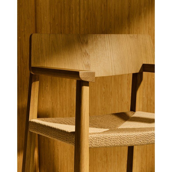 Natūralios spalvos iš ąžuolo masyvo valgomojo kėdė su porankiais Idun – Kave Home-image-2