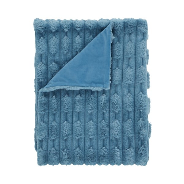Mėlynos spalvos iš mikropliušo antklodė ir pledas 150x200 cm Carved Fur – Bianca