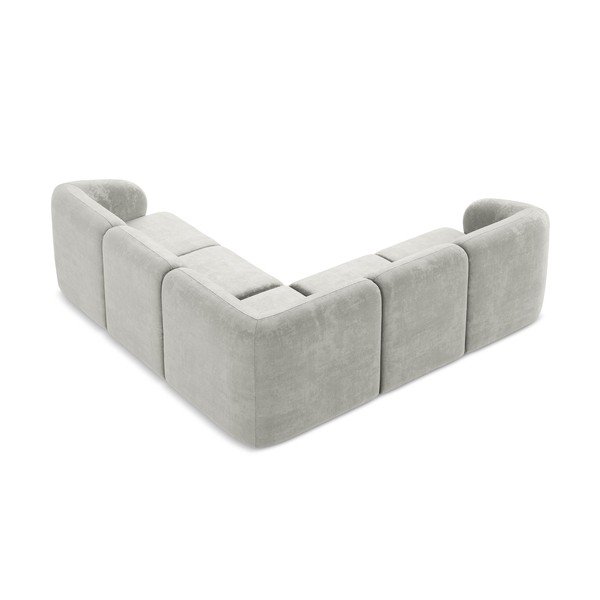 Šviesiai pilkos spalvos kampinė sofa iš šenilinio audinio Lani – Makamii-image-3