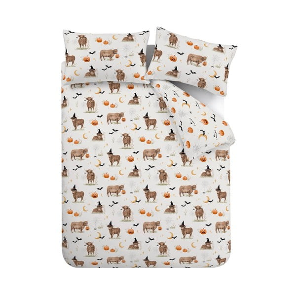 Pilkai smėlinės spalvos dvigulė/itin ilga patalynė 230x220 cm Halloween Highland Cow – Catherine Lansfield