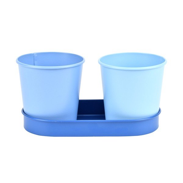 2 metalinių vazonų rinkinys su tamsiai mėlynu padėkliuku "Esschert Design Gardener-image-2