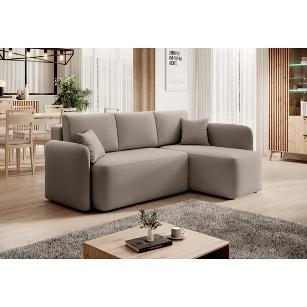 Smėlio spalvos iš velveto sulankstoma/su sandėliavimo vieta kampinė sofa (su dešiniuoju kampu/su gultu) Hadson – ELTAP-image-3
