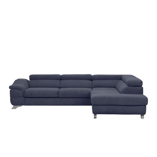 Tamsiai mėlyna "Windsor & Co Sofas Gamma" kampinė sofa-lova su aksomo apmušalais, dešinysis kampas