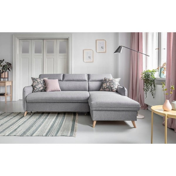 Sulankstoma kampinė sofa šviesiai pilkos spalvos (su dešiniuoju kampu) Sweet Harmony – Miuform-image-1