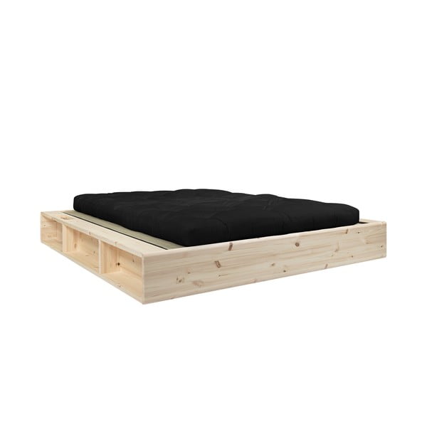 Dvigulė lova iš medienos masyvo su juodu futonu Double Latex ir pagrindu Karup Design Ziggy, 160 x 200 cm