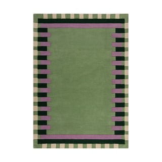 Rankų darbo iš vilnos kilimas žalios spalvos/violetinės spalvos 120x170 cm Kai Wool Border – Flair Rugs