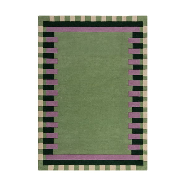 Rankų darbo iš vilnos kilimas žalios spalvos/violetinės spalvos 120x170 cm Kai Wool Border – Flair Rugs