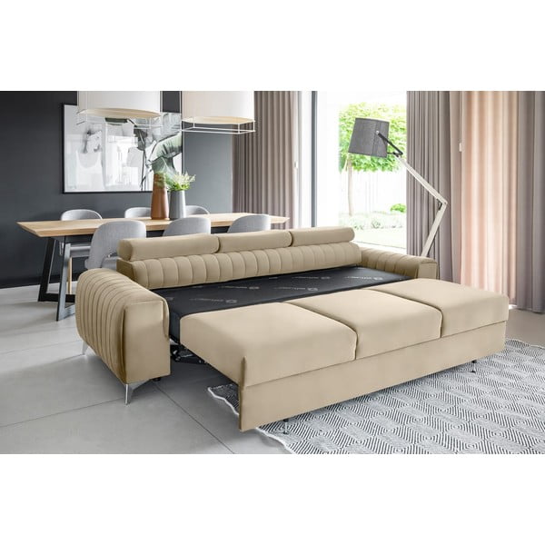 Šviesiai rudos spalvos iš velveto sulankstoma sofa 261 cm Laurence – ELTAP-image-4