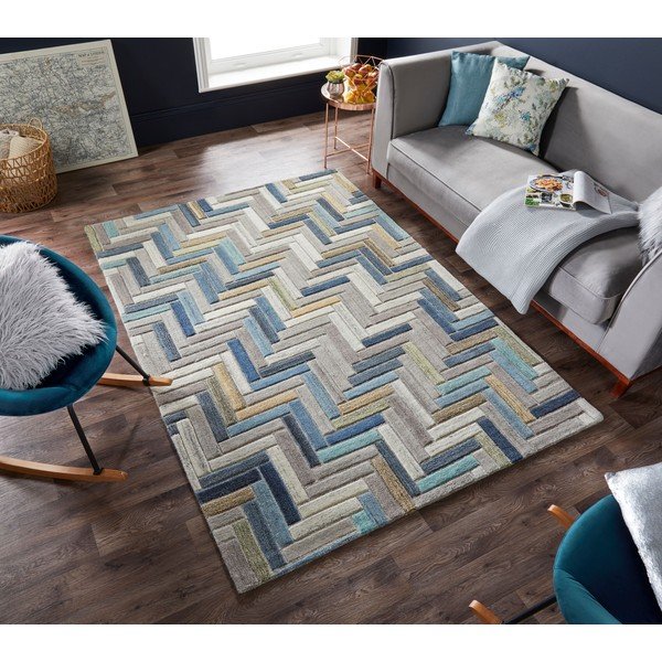 Pilkos ir mėlynos spalvos vilnonis kilimas Flair Rugs Russo, 160 x 230 cm-image-4