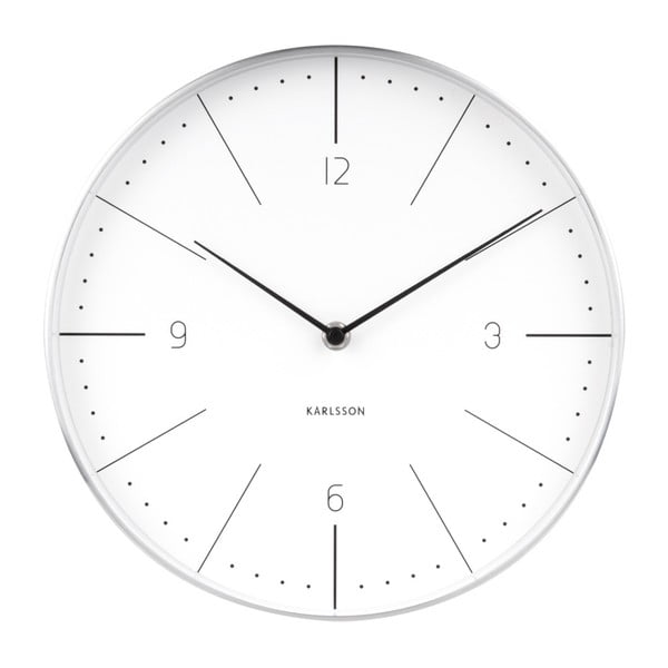 Baltas sieninis laikrodis su sidabrinėmis detalėmis "Karlsson Normann", ⌀ 28 cm