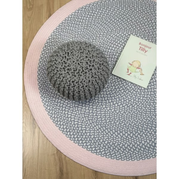 Mėlynas ir rausvas rankų darbo vaikiškas kilimas Nattiot Brenda Rose, ∅ 120 cm-image-3