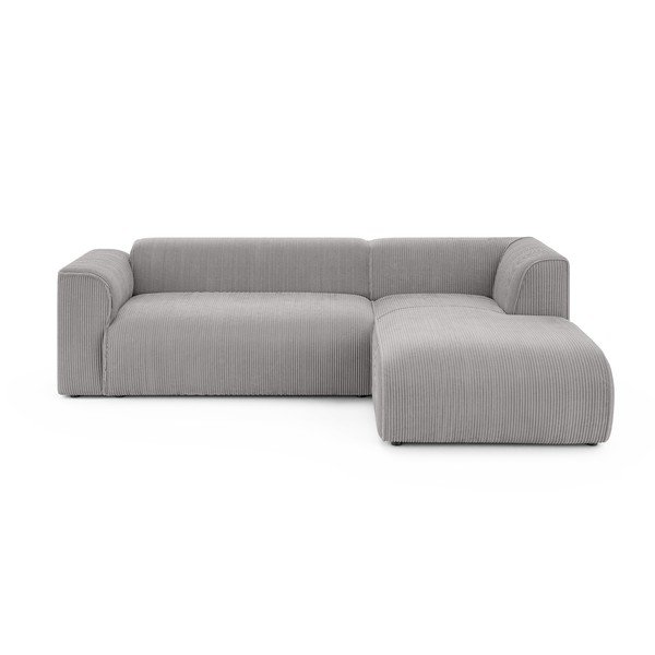 Šviesiai pilkos spalvos kampinė sofa iš kordinio velveto (su dešiniuoju kampu/su gultu) Merid  – Ropez