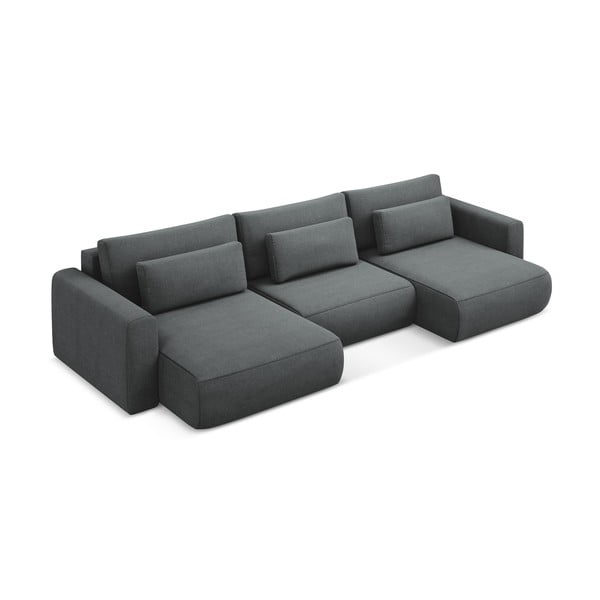 Tamsiai pilkos spalvos sulankstoma/su sandėliavimo vieta kampinė sofa („U“ formos) Kapua – Makamii-image-4