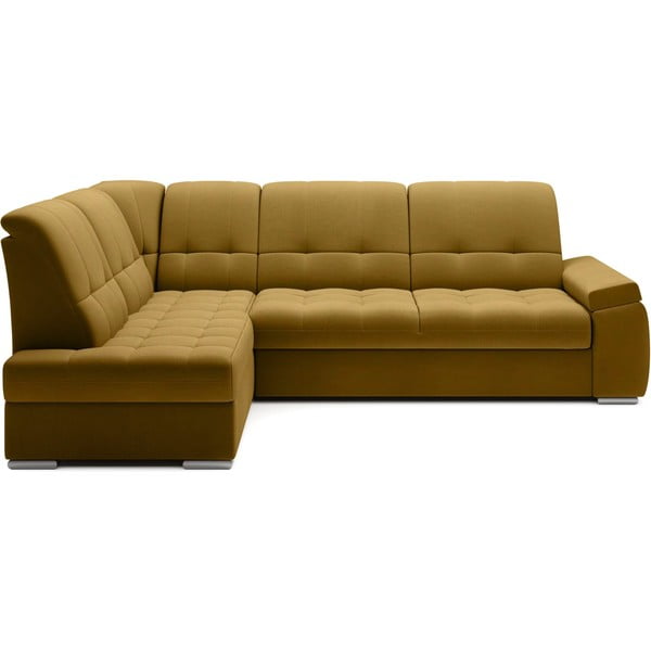 Geltonos spalvos iš velveto sulankstoma/su sandėliavimo vieta kampinė sofa (su kairiuoju kampu/„L“ formos) Sado – ELTAP