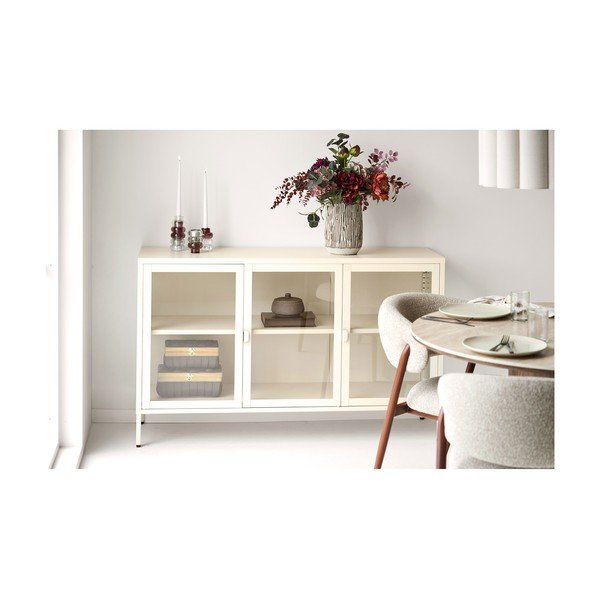Kreminės spalvos iš plieno vitrina 140x85x40 cm Brisbane – House Nordic-image-1