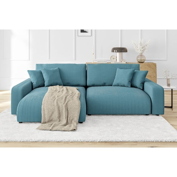 Iš kordinio velveto sulankstoma kampinė sofa turkio spalvos Sara – Ropez-image-1