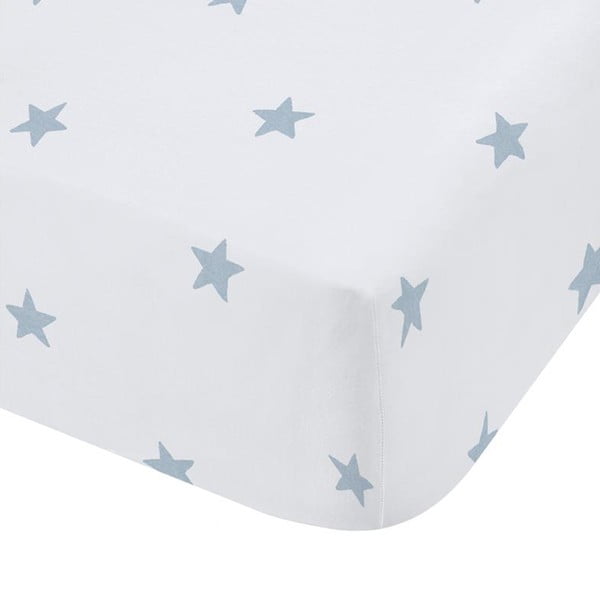 Baltos spalvos/mėlynos spalvos iš medvilnės viengulė vaikų patalynė su guma 90x190 cm Mini Star & Stripes – Bianca