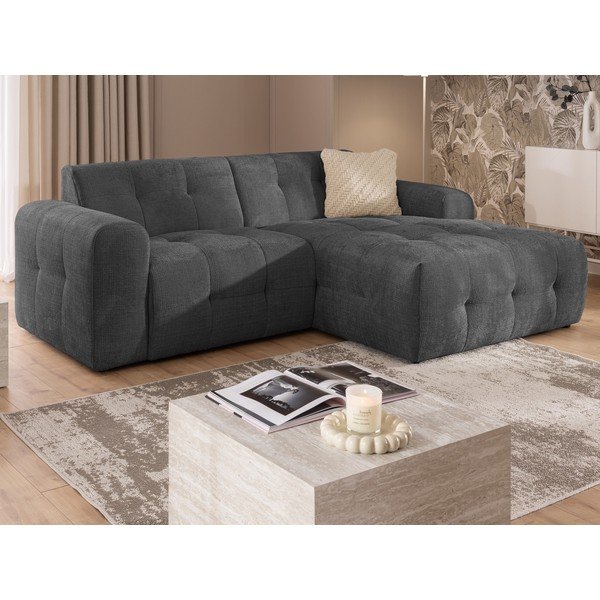 Tamsiai pilkos spalvos kampinė sofa (su dešiniuoju kampu/su gultu) Melva – Ropez-image-3