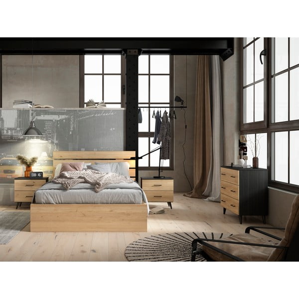 Juoda/natūrali ąžuolinė žema komoda 80x72 cm Indus - Marckeric-image-4