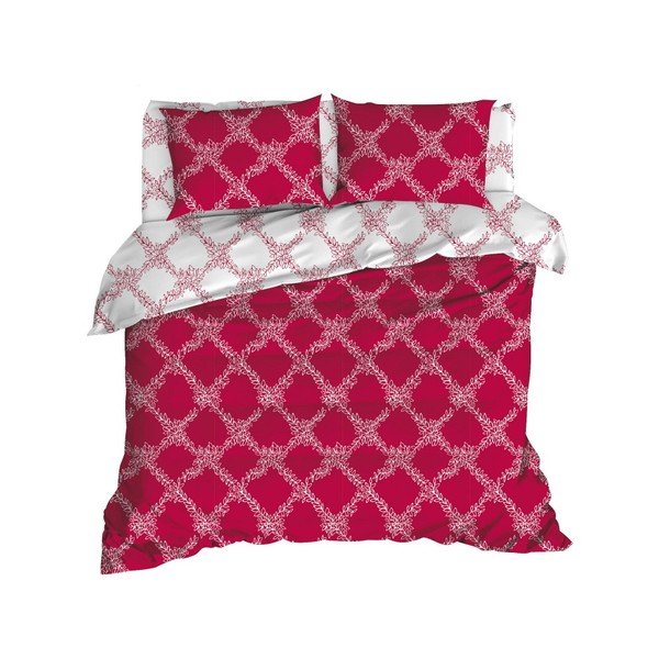 Dvivietės lovos paklodė su patalynės užvalkalu iš ranforce medvilnės Mijolnir Nadine Claret Red, 200 x 220 cm