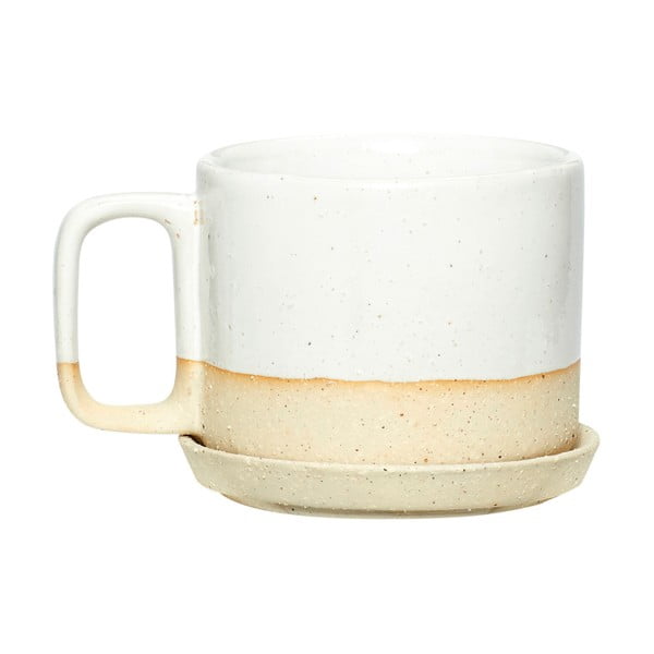 Baltos ir smėlio spalvos puodelis su lėkštele "Hübsch Badio