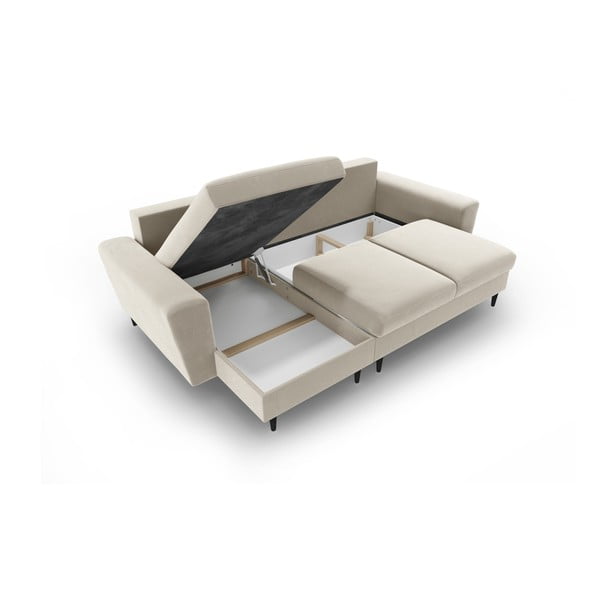 Smėlio spalvos iš velveto sulankstoma/su sandėliavimo vieta kampinė sofa Kyoto – Cosmopolitan Design-image-3