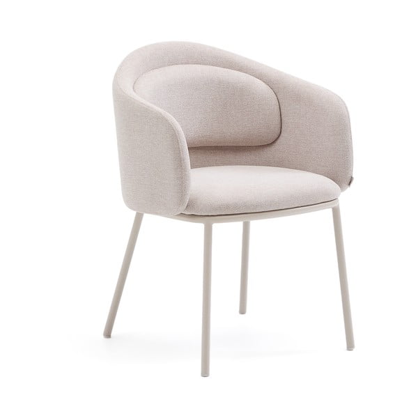 Smėlio spalvos iš audinio valgomojo kėdė su porankiais Minda – Kave Home