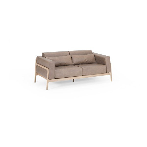 Šviesiai ruda buivolo odos sofa su ąžuolo masyvo konstrukcija Gazzda Fawn, 180 cm-image-2