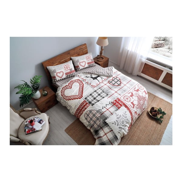 Vienvietės lovos paklodė su medvilninės flanelės paklode "Savina Red", 160 x 220 cm