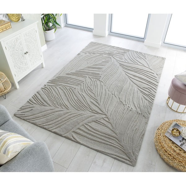 Pilkas vilnonis kilimas Flair Rugs Lino Leaf, 160 x 230 cm-image-1