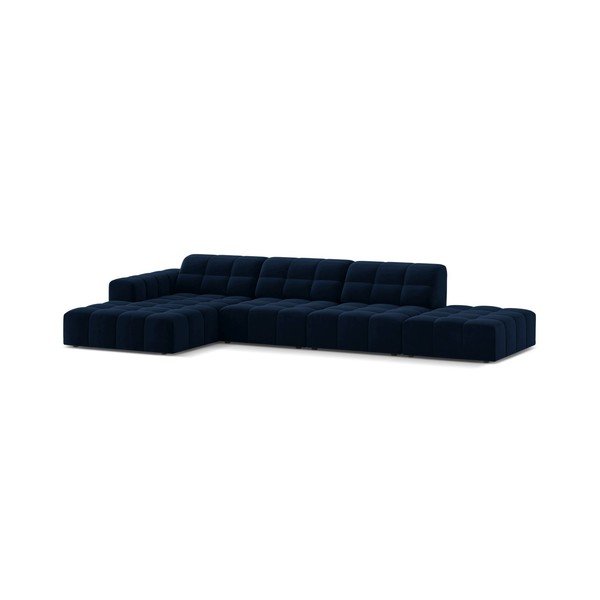 Tamsiai mėlynos spalvos kampinė sofa iš velveto (su kairiuoju kampu/su gultu) Chicago – Cosmopolitan Design-image-2