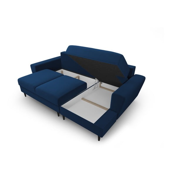 Mėlynos spalvos iš velveto sulankstoma/su sandėliavimo vieta kampinė sofa (su dešiniuoju kampu/su gultu) Kyoto – Cosmopolitan Design-image-3