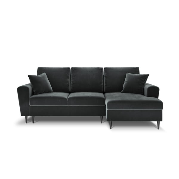 Tamsiai pilkos spalvos iš velveto sulankstoma/su sandėliavimo vieta kampinė sofa (su dešiniuoju kampu/su gultu) Kyoto – Cosmopolitan Design