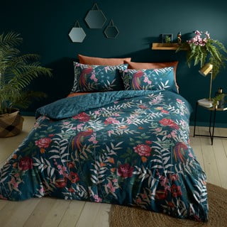 Tamsiai žalios spalvos dvigulė/itin ilga patalynė 230x220 cm Tropical Floral Birds – Catherine Lansfield