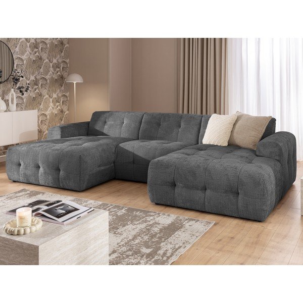 Tamsiai pilkos spalvos kampinė sofa („U“ formos/su gultu) Melva – Ropez-image-4