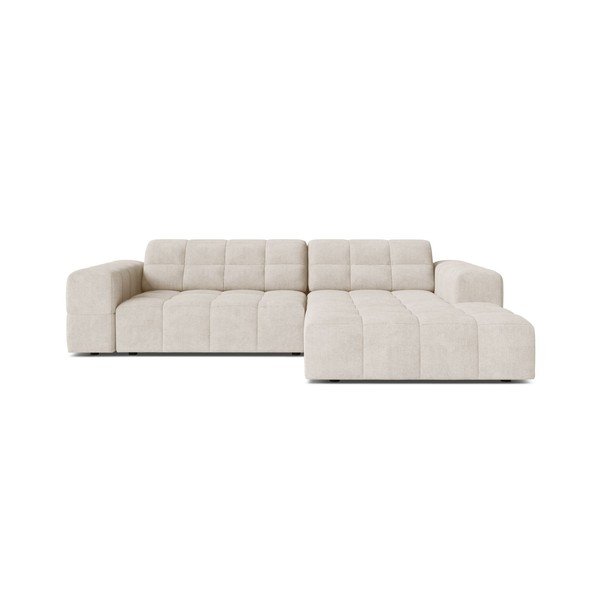 Kreminės spalvos kampinė sofa iš šenilinio audinio (su dešiniuoju kampu/su gultu) Chicago – Cosmopolitan Design