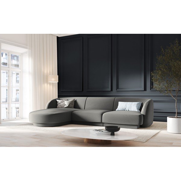 Pilka aksominė kampinė sofa (kairysis kampas) Miley - Micadoni Home-image-4