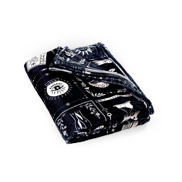 Juodos spalvos iš mikropliušo antklodė ir pledas su Helovyno motyvu 130x170 cm Enchanted Witchcraft – Catherine Lansfield