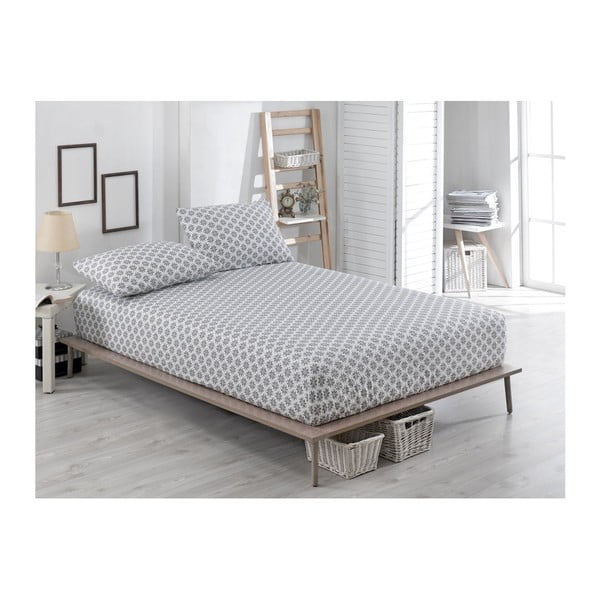 Elastingos paklodės ir užvalkalo viengulėlei lovai rinkinys Clementino Gris Pero, 100 x 200 cm
