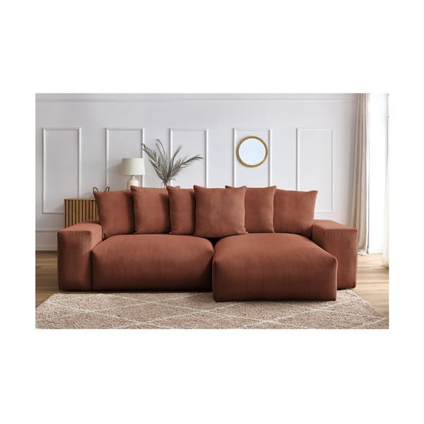 Terakotos spalvos iš kordinio velveto sulankstoma/su sandėliavimo vieta kampinė sofa Voltaire – Bobochic Paris-image-1