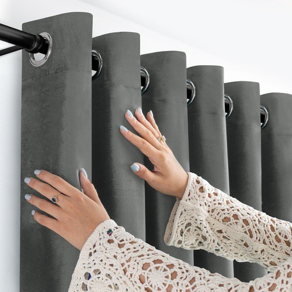 Iš velveto pritemdymas (dalinis užtemimas) užuolaida tamsiai pilkos spalvos 265x175 cm Velto – Filumi-image-2