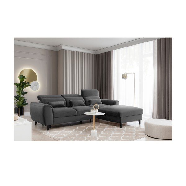 Tamsiai pilkos spalvos iš velveto sulankstoma/su sandėliavimo vieta kampinė sofa (su dešiniuoju kampu/su gultu) Foble – ELTAP-image-3