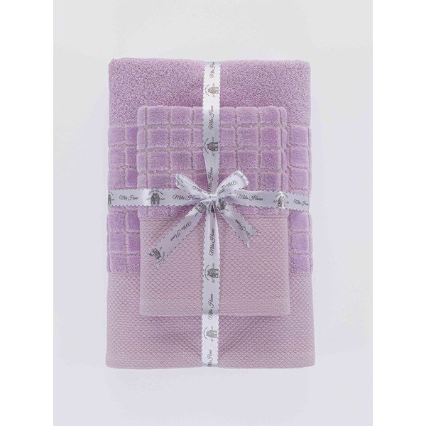 Iš frote audinio iš medvilnės vonios rankšluosčių rinkiniai violetinės spalvos 2 vnt. Square – Mila Home-image-3