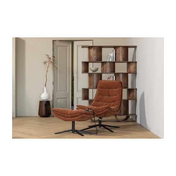 Rudos spalvos iš šenilinio audinio sukamasis fotelis su atrama kojoms Kube – WOOOD-image-1