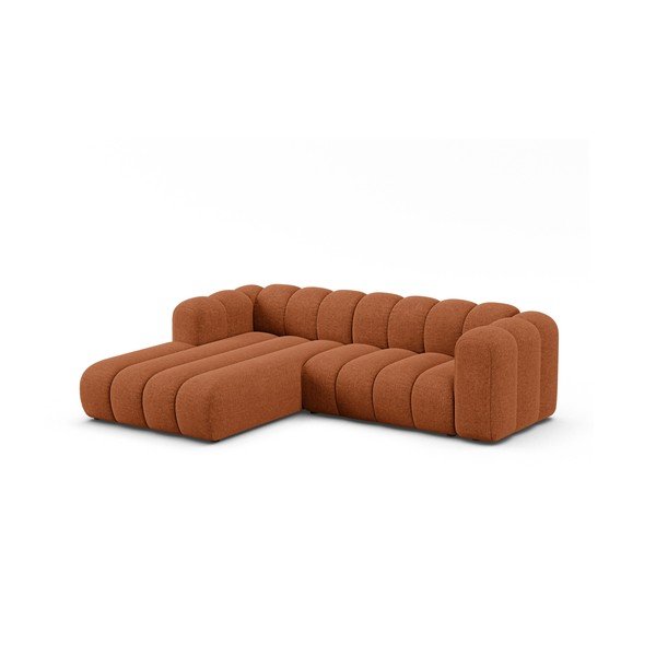 Raudonos plytų spalvos kampinė sofa iš šenilinio audinio (su kairiuoju kampu/su gultu) Lupine – Micadoni -image-1