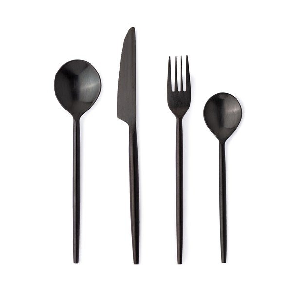 Juodos spalvos stalo įrankiai iš nerūdijančio plieno 16 vnt. 4 žmonėms Bronte – Bizzotto