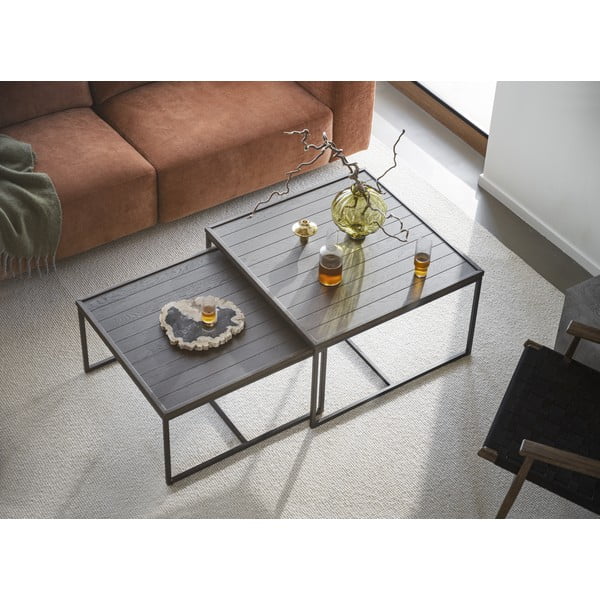 Kavos staliukas tamsiai rudos spalvos su ąžuolo masyvo stalviršiu ø 70 cm Deerfield – Rowico-image-1