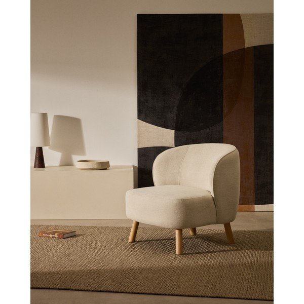 Kreminės spalvos iš šenilinio audinio krėslas Ulit – Kave Home-image-1