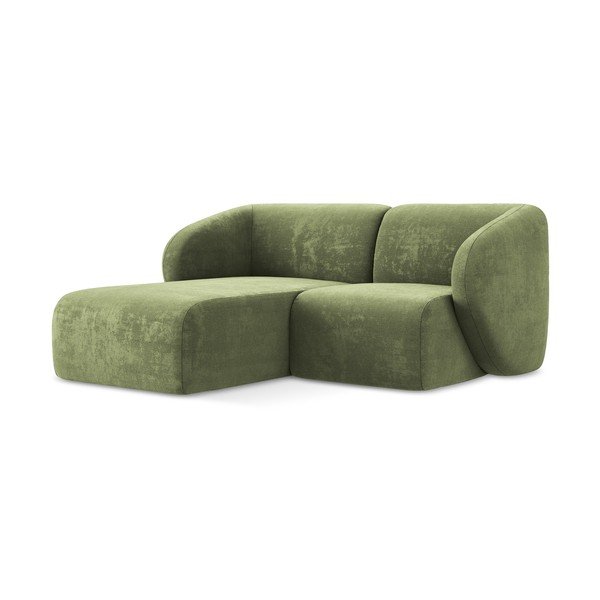 Žalios spalvos kampinė sofa iš šenilinio audinio (su kairiuoju kampu/su gultu) Lani – Makamii-image-1