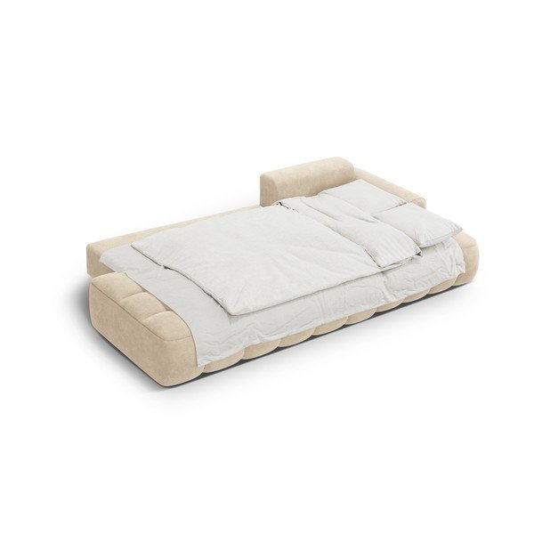 Smėlio spalvos iš velveto sulankstoma/su sandėliavimo vieta kampinė sofa (su dešiniuoju kampu/su gultu) Linz – Cosmopolitan Design-image-4